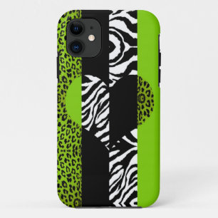 Lime Green and Zebra Animal Print Heart iPhone 11 Case
