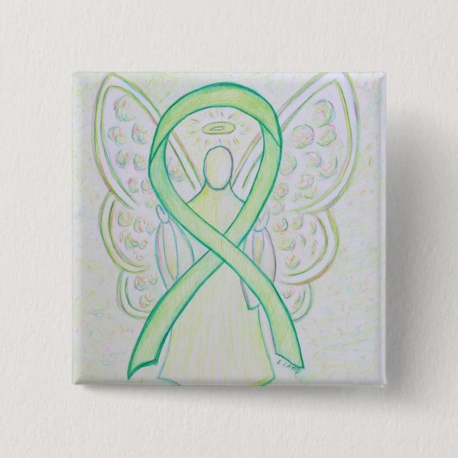 Lime Green Angel Awareness Ribbon Art Lapel Pin (Front)