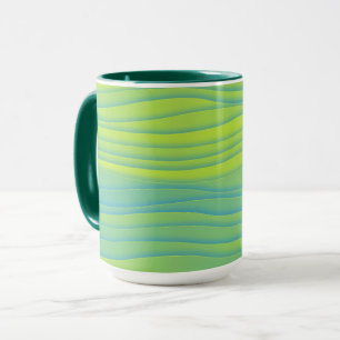 Lime Green Aqua Blue Retro Stripe Mug Cup 