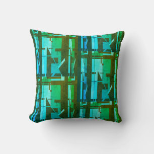 Lime Green Aqua Brown Southwest Look Uneven Mosaic Cushion