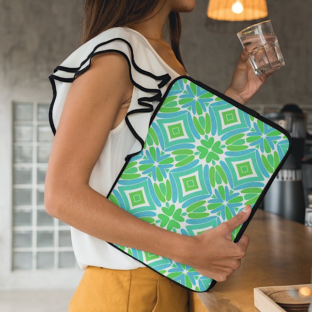 Lime Green Aqua Turquoise Retro Art Pattern Laptop Sleeve (Creator Uploaded)