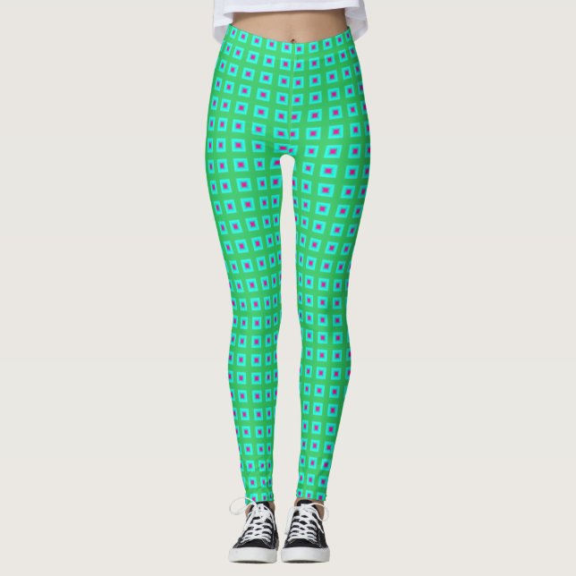 Lime Green Aqua with Small Pattern > Leggings (Front)