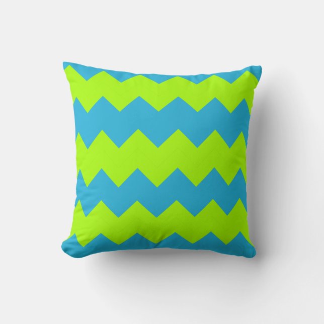 Lime Green, Aqua Zig Zag Cushion (Front)