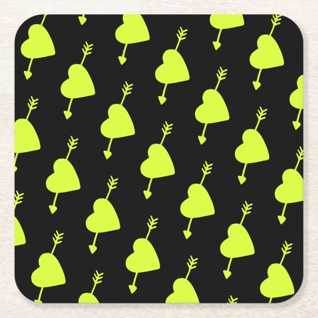 Lime Green Arrowed Heart Square Paper Coaster (Front)