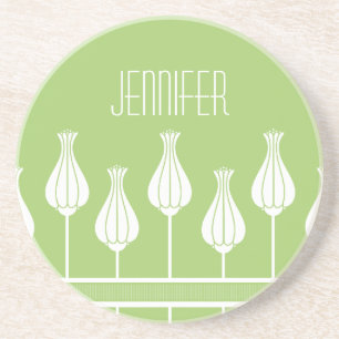 Lime Green Art Deco Floral Coaster
