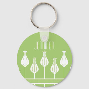 Lime Green Art Deco Floral Keychain