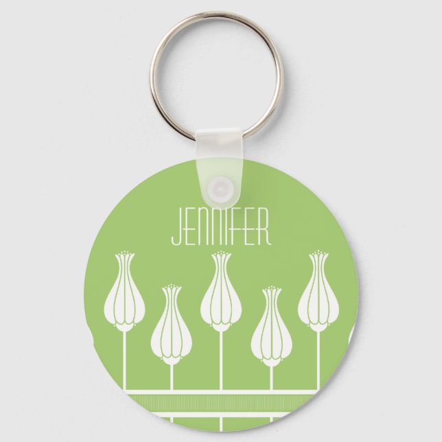 Lime Green Art Deco Floral Keychain (Front)