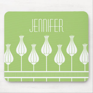 Lime Green Art Deco Floral Mousepad