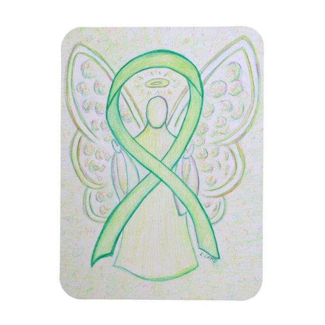 Lime Green Awareness Ribbon Angel Art Magnets (Vertical)