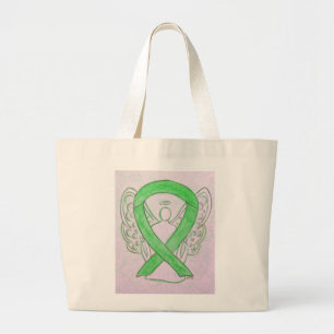 Lime Green Awareness Ribbon Custom Art Tote Bag
