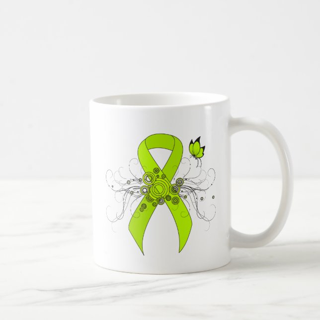 Lime Green Awareness Ribbon with Butterfly Coffee Mug (Right)