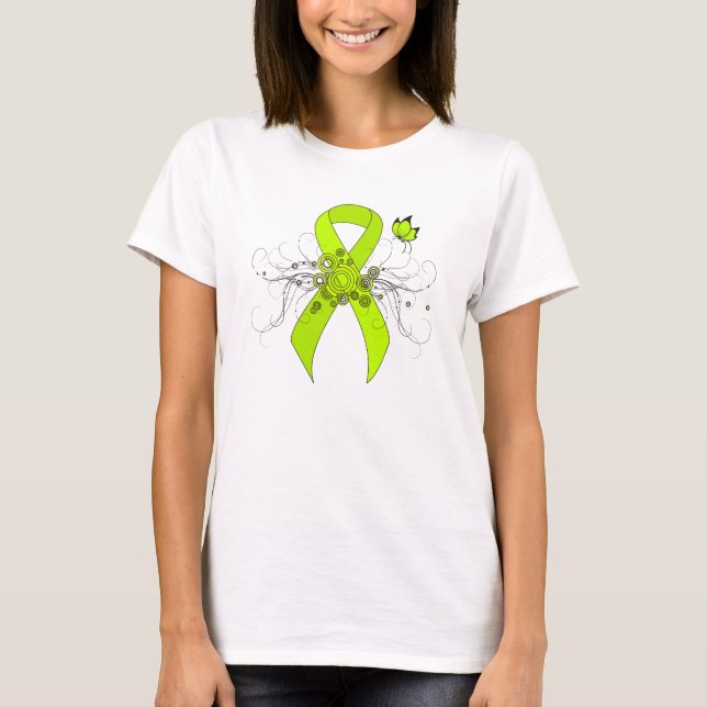 Lime Green Awareness Ribbon with Butterfly T-Shirt (Front)