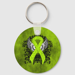 Lime Green Awareness Ribbon with Wings Key Ring