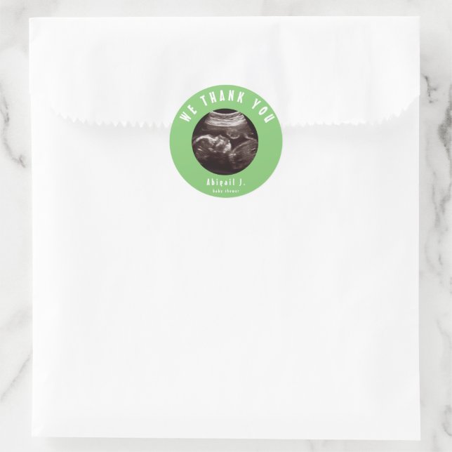 Lime Green Baby Shower Ultrasound Thank You Classic Round Sticker (Bag)