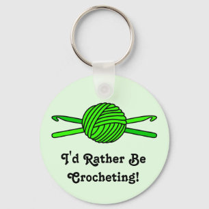Lime Green Ball of Yarn & Crochet Hooks -Version 2 Key Ring