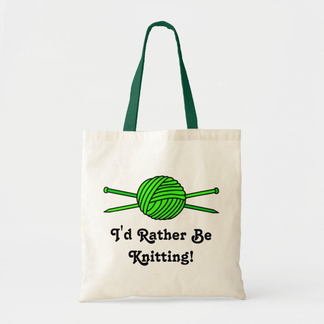 Lime Green Ball of Yarn & Knitting Needles Tote Bag (Front)