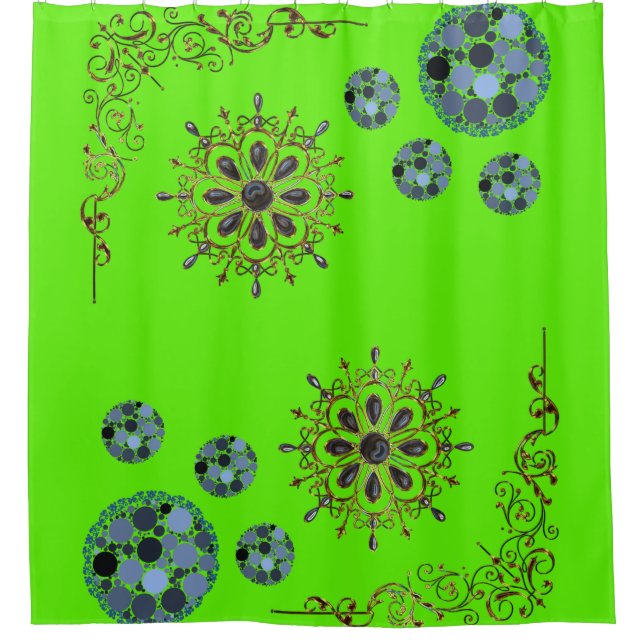 Lime green balls blue showercurtain shower curtain (Front)