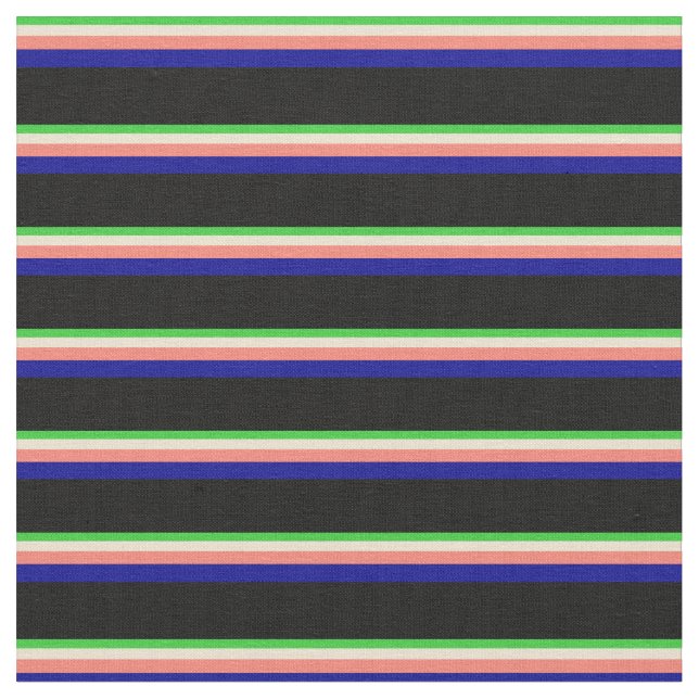 Lime Green, Beige, Salmon, Dark Blue & Black Fabric (Close Up)