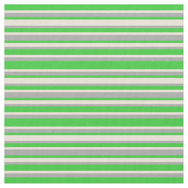 Lime Green, Bisque, and Dark Grey Coloured Stripes Fabric (Close Up)