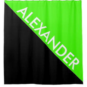 Lime Green Black 2 Bold Triangles Diag Monogram Shower Curtain