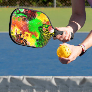 Lime Green, Black Abstract Fluid Art Pickleball Paddle