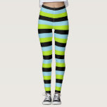 Lime Green, Black and Pastel Blue Stripes Leggings<br><div class="desc">Abstract digital art of lime green, black and pastel blue stripes.</div>