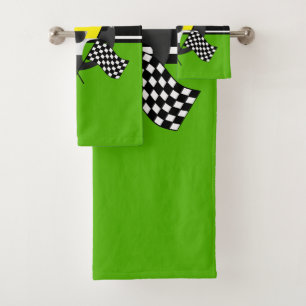 Lime Green, Black and White Chequered Racing 🏎   Bath Towel Set