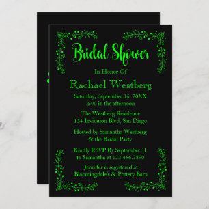 Lime Green & Black Bridal Shower Floral Leaves Invitation