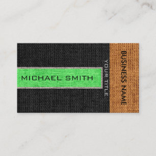 Lime Green & Black Burlap Linen Rustic Jute Business Card