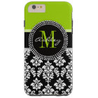 Lime Green Black Damask Pattern Monogrammed