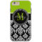Lime Green Black Damask Pattern Monogrammed