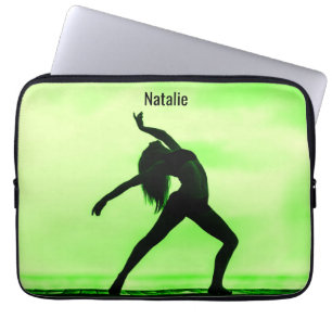 Lime Green & Black Dance Laptop Sleeve w/ Name