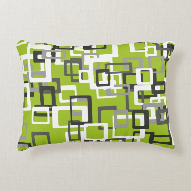 Lime Green Black Grey White Geometric Throw Pillow (Front)