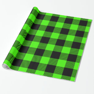 Lime Green Black Huge Buffalo Plaid Lumberjack Wrapping Paper