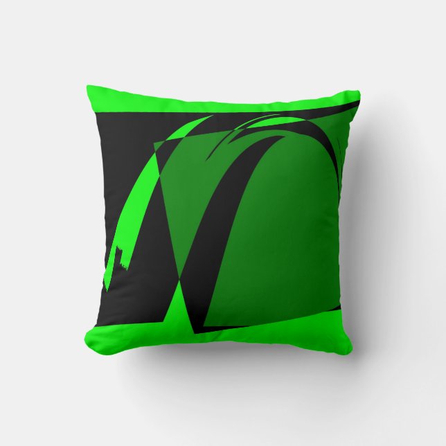 Lime  Green Black Retro Abstract Art Deco Cushion (Front)
