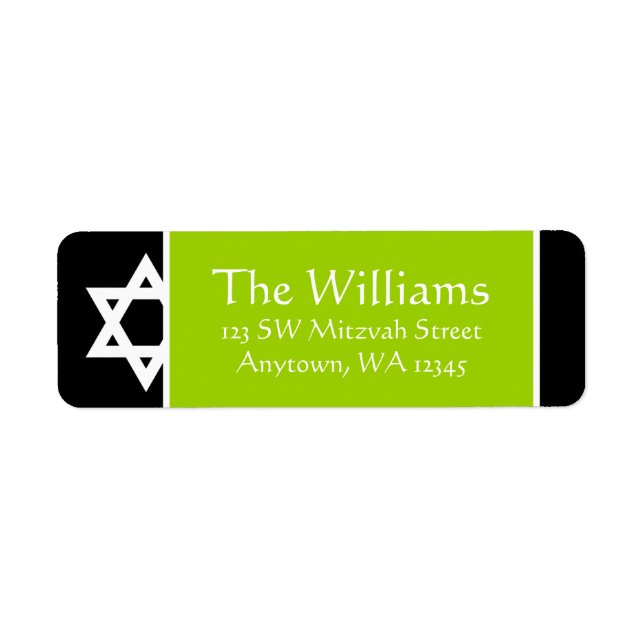 Lime Green Black Star of David Return Address Label (Front)
