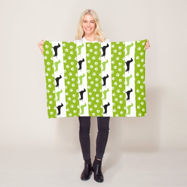 Lime Green Black & White Dachshund Fleece Blanket (In Situ)