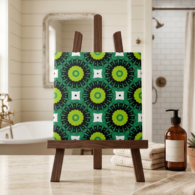 Lime Green Black & White Mosaic Geometric Pattern Ceramic Tile (Creator Uploaded)