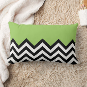 Lime Green Black White Zigzag Chevron Art Pattern Lumbar Cushion