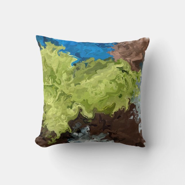 Lime Green, Blue and Brown Oils Cushion (Front)