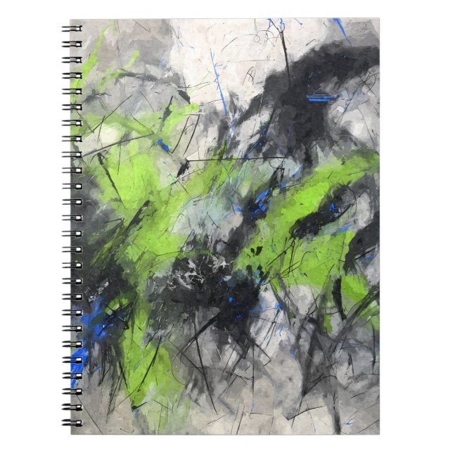 Lime Green Blue Black Abstract Chaos Notebook (Front)