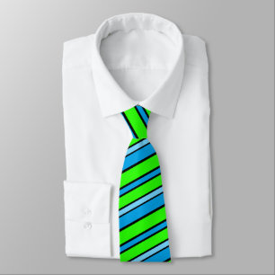 Lime Green, Blue, Black Diagonal Stripes Men's Tie