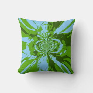 Lime Green Blue Retro Abstract Art Cushion