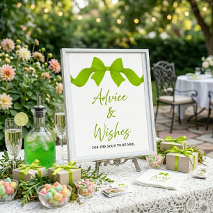 Lime Green Bow Bridal Shower Advice & Wishes Sign