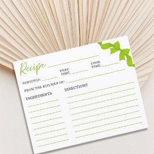Lime Green Bow Bridal Shower Recipe Card