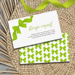 Lime Green Bow Bridal Shower Recipe Request Enclosure Card