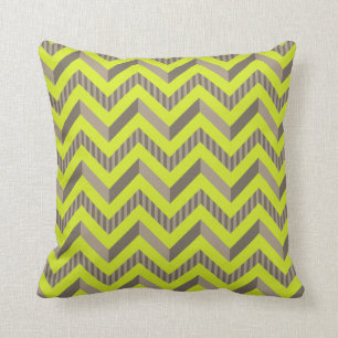 Lime Green & Brown Striped Chevron Pattern Cushion