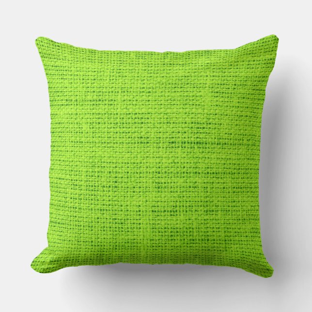 Lime Green Burlap Linen Rustic Jute Cushion (Front)