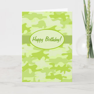 Lime Green Camo Camouflage Happy Birthday Custom Card