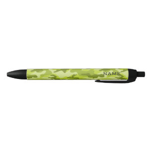 Lime Green Camo NAME School Writing Colourful Black Ink Pen